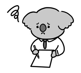 書類を見て悩むコアラのかわいいキャラクター