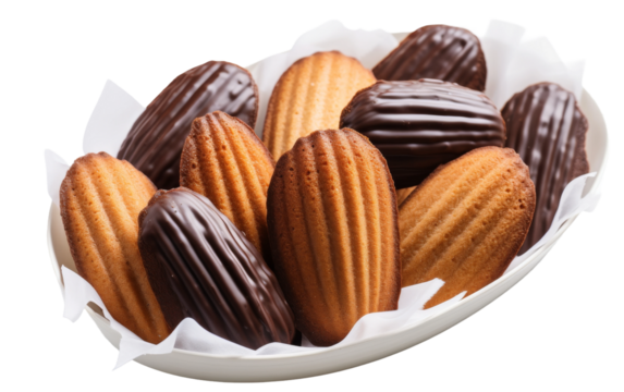 Mouthwatering Chocolate-Dipped Madeleines on white background - Powered by Adobe