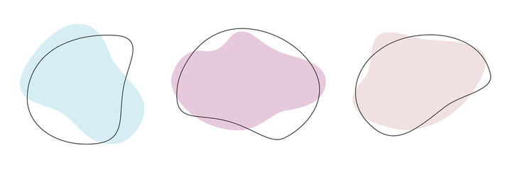 Color liquid irregular amoeba blob shapes vector collection isolated on white background. Pastel colors fluid bobble blotch forms set, deform drops graphic elements