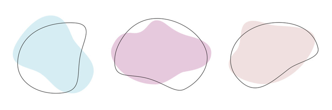 Color liquid irregular amoeba blob shapes vector collection isolated on white background. Pastel colors fluid bobble blotch forms set, deform drops graphic elements