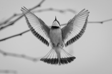 Mono little bee-eater spreads wings in flight