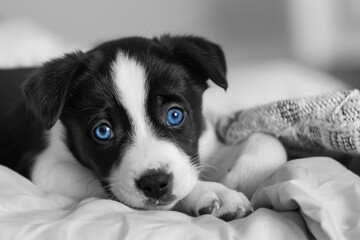 Puppy with Piercing Blue Eyes Resting Peacefully - Captured Generative AI