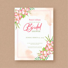Bridal Shower Invitation Card with Watercolor Painting of Red Flowers and Splash