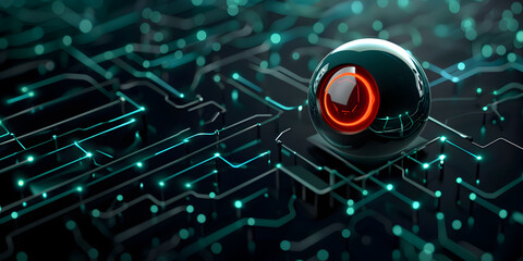 Cyber survailance concept - eye on computer grid