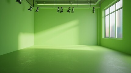 stunning gradient studio background with a vibrant green wall, creating a colorful and modern interior design for photo shoots and video productions