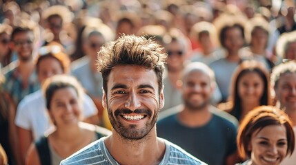 stunning outdoor event capturing the vibrant lifestyle of a diverse community with a smiling man in focus
