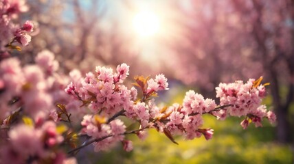 spring background with blooming pink flowers. beautiful landscape for poster, banner, social media, advertising. generative ai