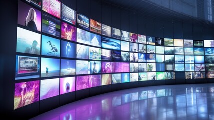 Multimedia video wall. Which is used in television broadcasting, displaying the dynamic display of various content.