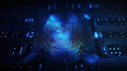 Digital fingerprints with digital binary code. Biometric authorization and business security system with fingerprint scanning.