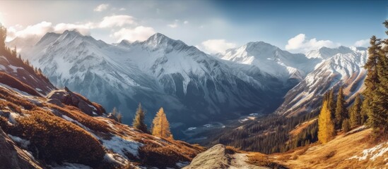 Panorama of the mountains in autumn