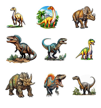 Dinosaur stickers on transparent background