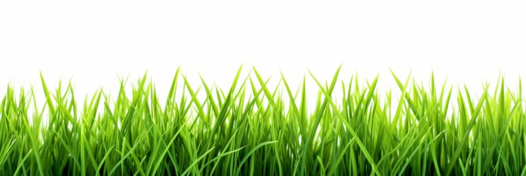 Green grass field on white background for product display. Clipping path included