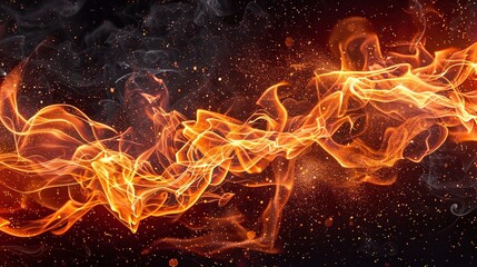 Fototapeta na wymiar mesmerizing flame flicker with sparkling burn effect on dark isolated background