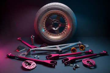 tuning parts, discs, struts, struts for a sports car to strengthen the body