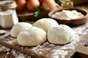 Fototapeta na wymiar Fresh dough and flour on a board. dough for pizza or bread