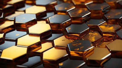 Fototapeta premium Abstract golden background with a hexagon