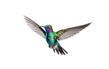 The Graceful Flight of a Hummingbird on white background