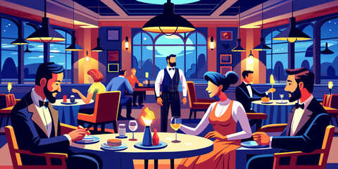 Elegance Unveiled: Vector Illustration of a Refined Restaurant Interior