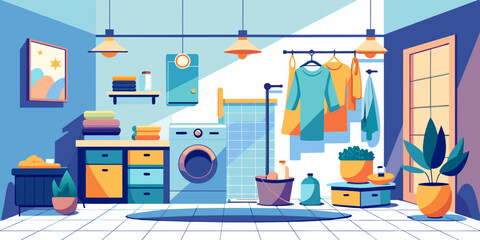 Laundry Haven: Modern Appliances and Neat Arrangements, Laundry Room Vector Illustration