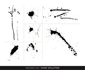 Grunge set: Paint Splatter (vectorized drop and splatter stains in black and white)