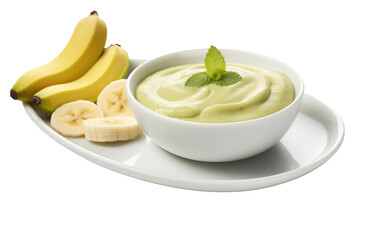 Playful Banana Avocado Puree Blend on white background