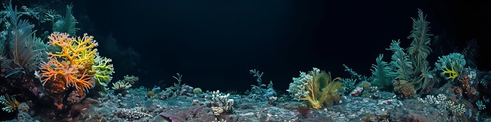 Naklejka na ściany i meble corals underwater landscape in the dark.