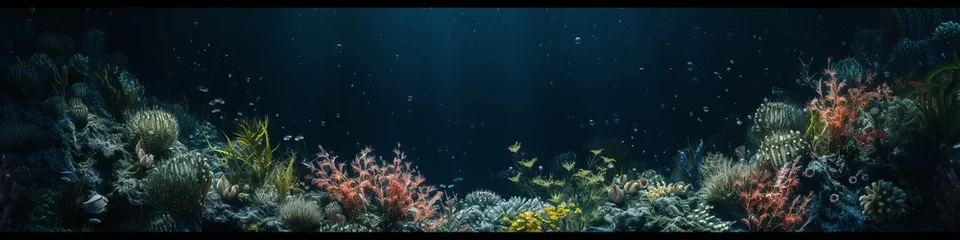 Deurstickers corals underwater landscape in the dark. © Yahor Shylau 