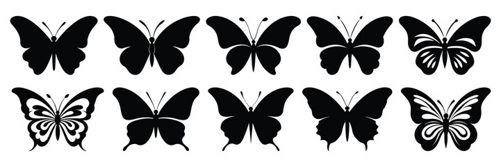 Butterfly silhouettes set, large pack of vector silhouette design, isolated white background