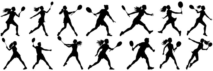 Badminton silhouettes set, large pack of vector silhouette design, isolated white background