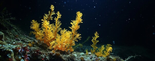 Fototapeta na wymiar corals underwater landscape in the dark.