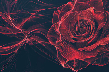 Bbstract red rose design. Deconstructedminimalist line dawing 