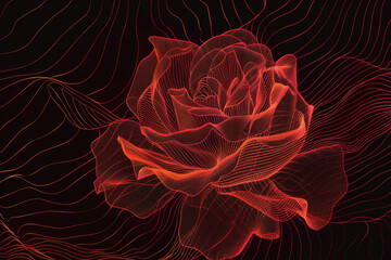 Bbstract red rose design. Deconstructedminimalist line dawing 