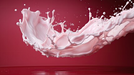 Milk splash on red background