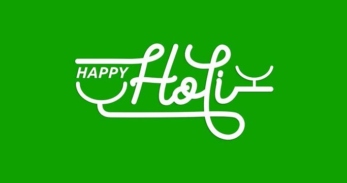 Happy Holi text animation on the green screen alpha channel. Handwritten calligraphy animated with alpha channel. Great for celebrating the vibrant festival of Holi with joy and happiness. 