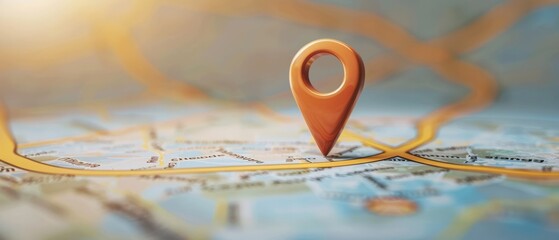 3D pin icon indicating important place on the map, pin indicating location, place on the map. Ultra wide screen wallpaper.