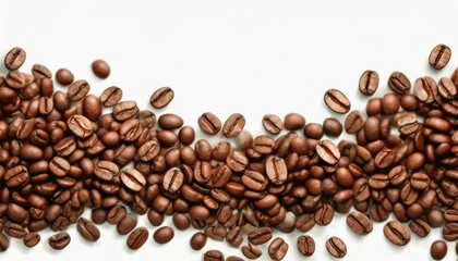 Panoramic Border of Coffee Beans on White Background with Copy Space