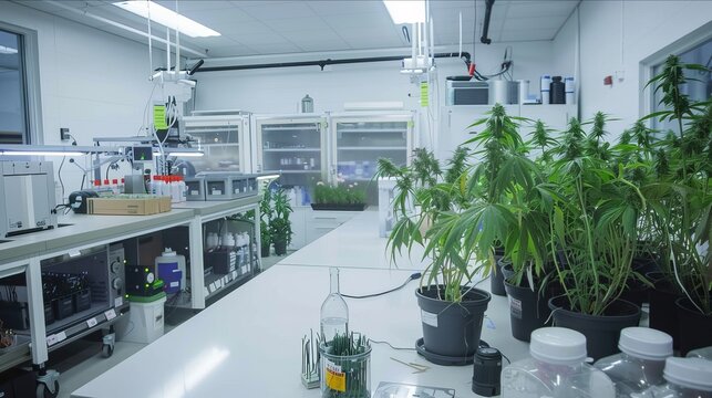 Create an image showcasing a state-of-the-art lab room designed for legal cannabis cultivation