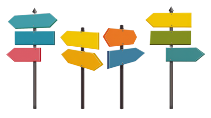 Blank directions signs. Mock up for design. Transparent background.