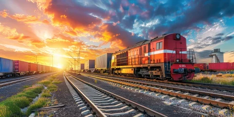 Gordijnen Freight train with cargo containers © Borin