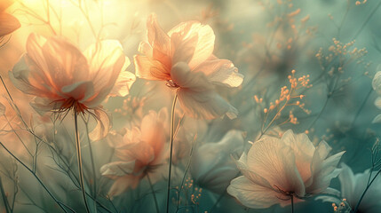Whispers of petals, ethereal stems, abstract botanical reverie, nature's poetry. 