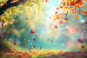 World here Beautiful spring landscape with. Colorful foliage in the park. Falling leaves natural background 