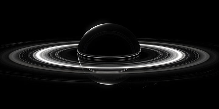 A black hole distorting spacetime, Image of a planet with rings in space. Planet Saturn. Generated by artificial intelligence - Powered by Adobe
