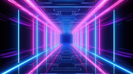 Fototapeta premium Neon light, blue and pink glowing lines.