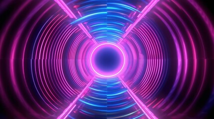 A tunnel with a blue and pink glow.