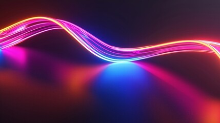 dynamic abstract neon background with glowing lines over black background, vibrant light drawing...