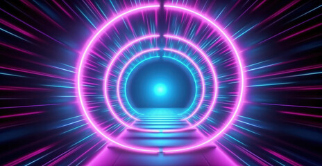 A tunnel with a blue and pink glow.