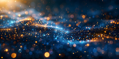 A Majestic Journey Through Navy and Golden Bokeh Lights, Illuminated by the Shimmering Dance of...