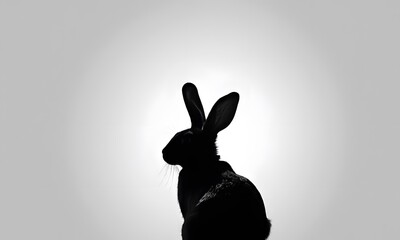 black rabbit silhouette on white background, wallpaper with rabbit