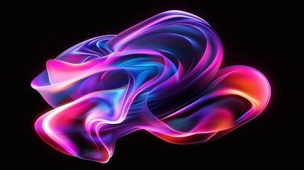 dynamic colorful abstract fluid motion with holographic iridescent neon curved wave on black...