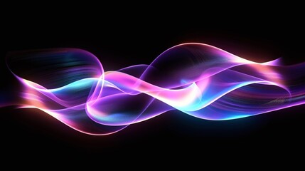 abstract fluid 3d render holographic iridescent neon curved wave in motion on dark background,...